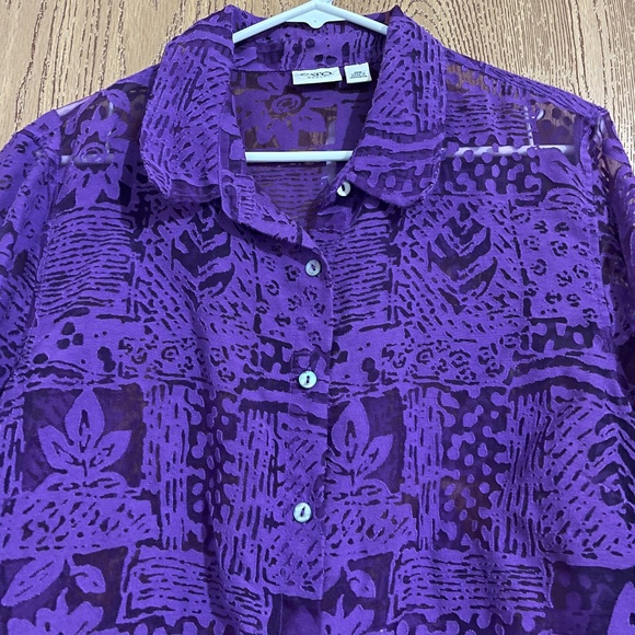 Cato Women’s Purple See Through Lace Button Front Summer Shirt Sz-20W - Picture 2 of 6